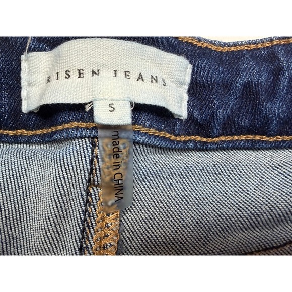 Risen Jeans Womens High Rise Distressed Raw Hem Denim Shorts Dark Wash S - Picture 3 of 10